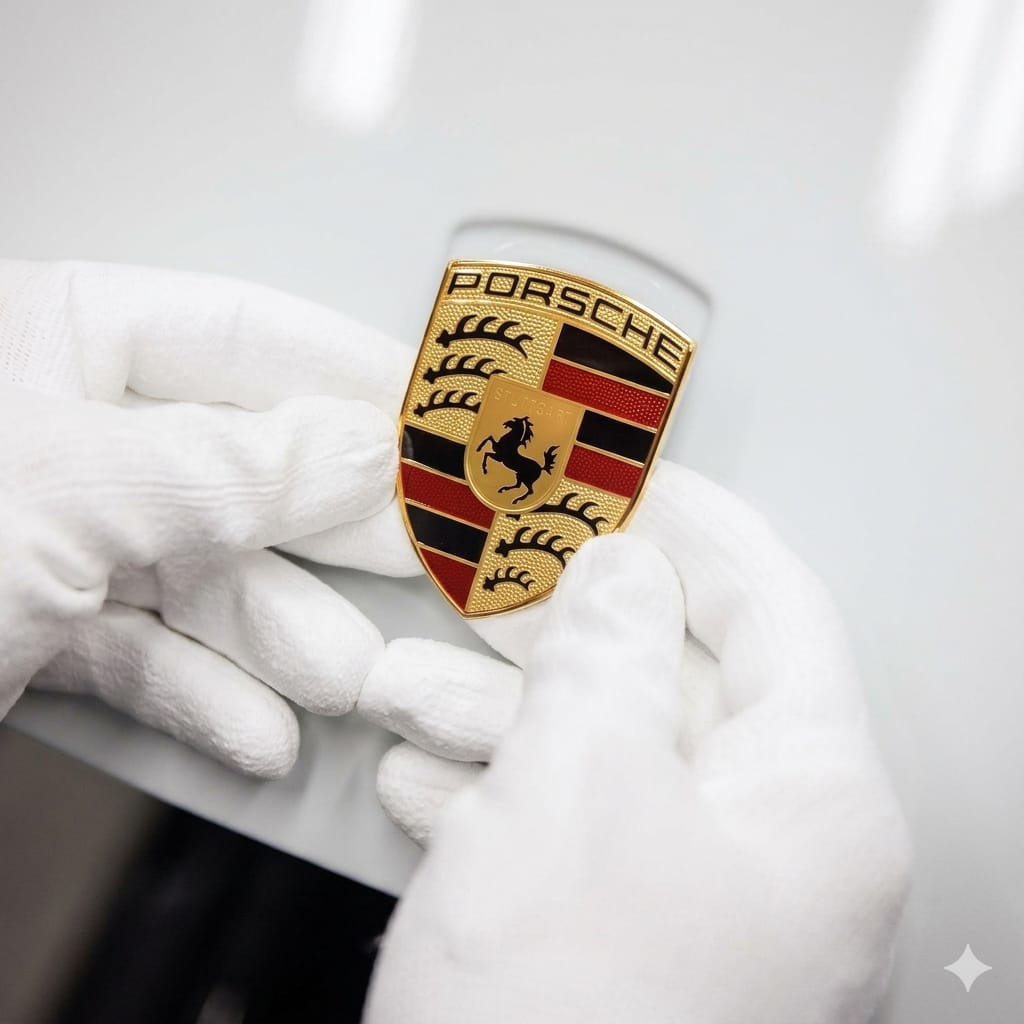 LOGO DE CAPOT EN MÉTAL STYLE PORSCHE NORMAL & NOIR - COMPATIBLE PORSCHE