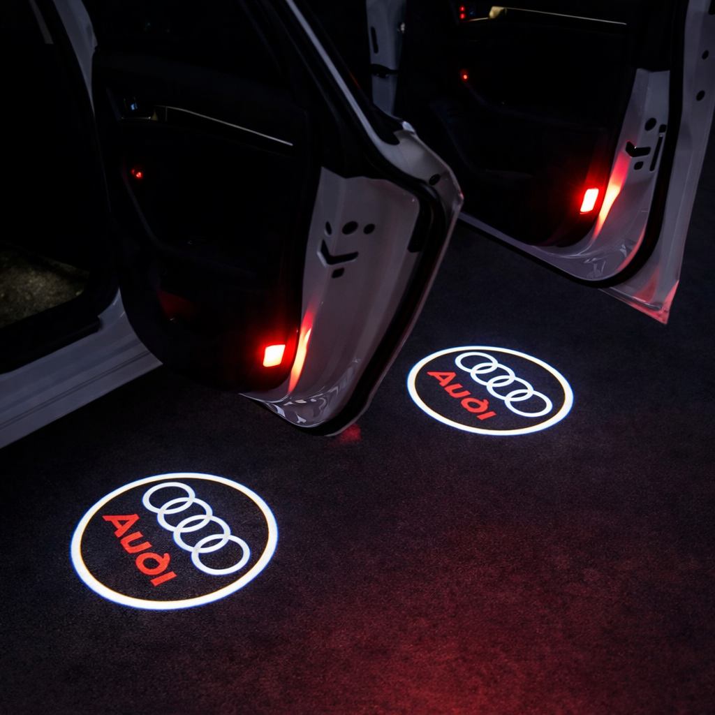 PROJECTEUR DE PORTES AUDI – 2 PIÈCES, SUR MESURE . COMPATIBLE AVEC TOUS LES MODÈLES AUDI.