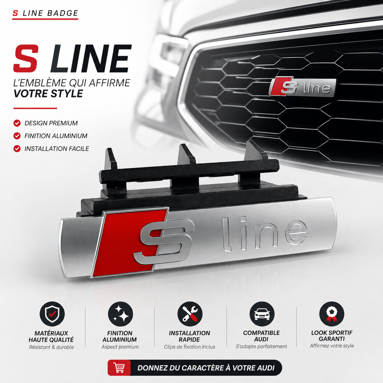 LOGO S-SLINE EN MÉTAL COMPATIBLE CALANDRE AUDI.